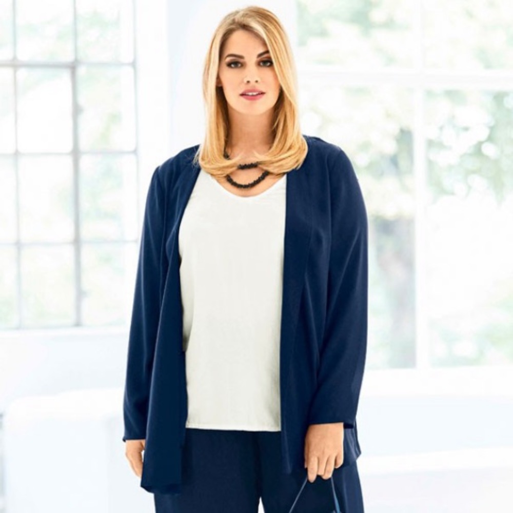 3 for $20 Ulla Popken Crepe Open Front Shawl Collar Jacket Cardigan Long Sleeve